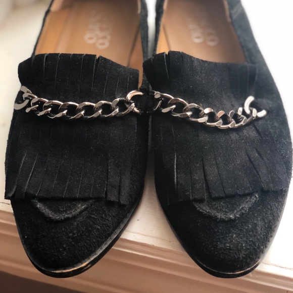 Franco Sarto Augustine Soft Suede Chain Fringe Black Loafers - Picture 4 of 6